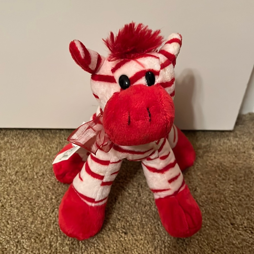 Walmart Bright Jungle Animal Red Zebra with Red Bow 6.5"